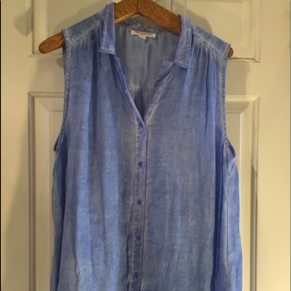 Long Blue Sleeveless Blouse